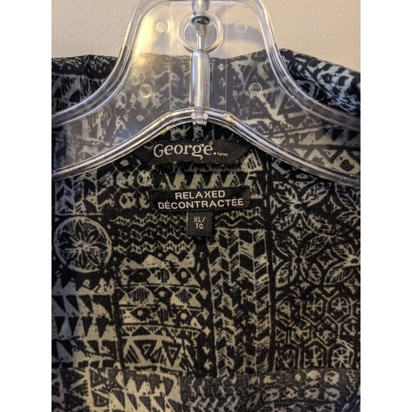 Mens Plus Size Black White Tribal Print Hawaiian Short Sleeve Button Up Beach XL - Picture 6 of 8